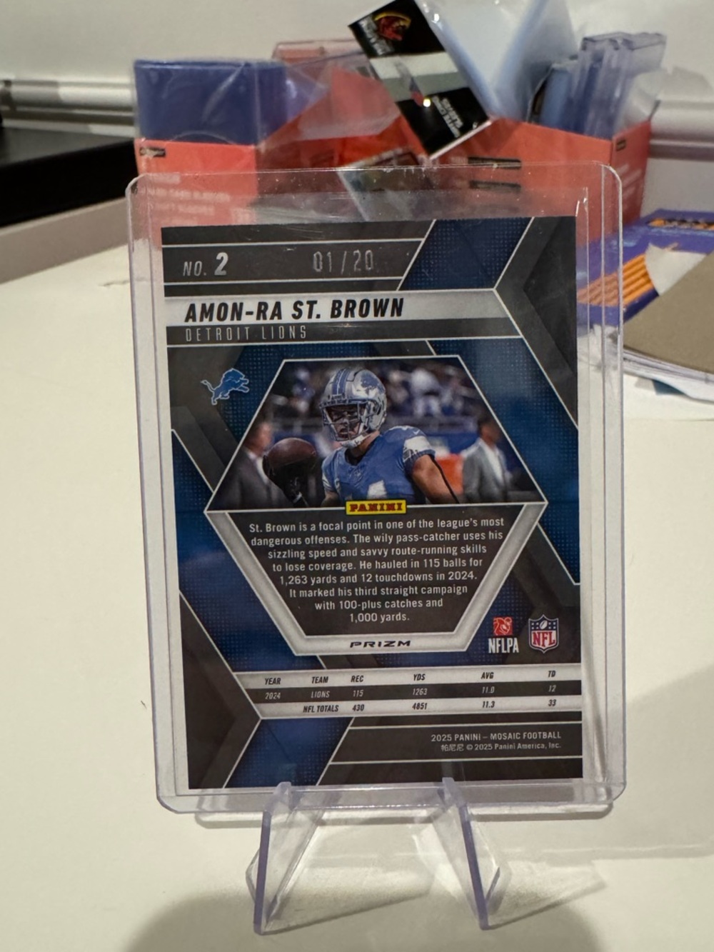 🔥 2025 Amon-Ra St Brown Panini Mosaic Pink Disco Sparkle /20 - Picture 3 of 3